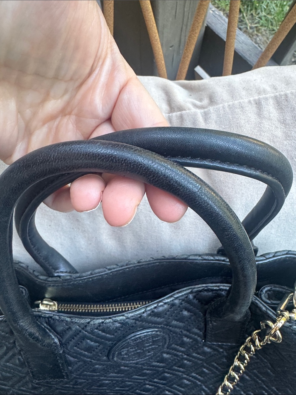 Tory Burch Black Quilted Satchel with Gold Chain-Trim - Picture 3 of 11